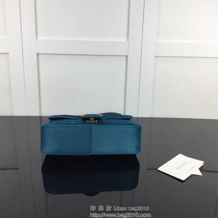 GUCCI古馳 新款 專櫃品質 原單 446744絨布 寶藍 鏈條單肩斜挎包HY1438